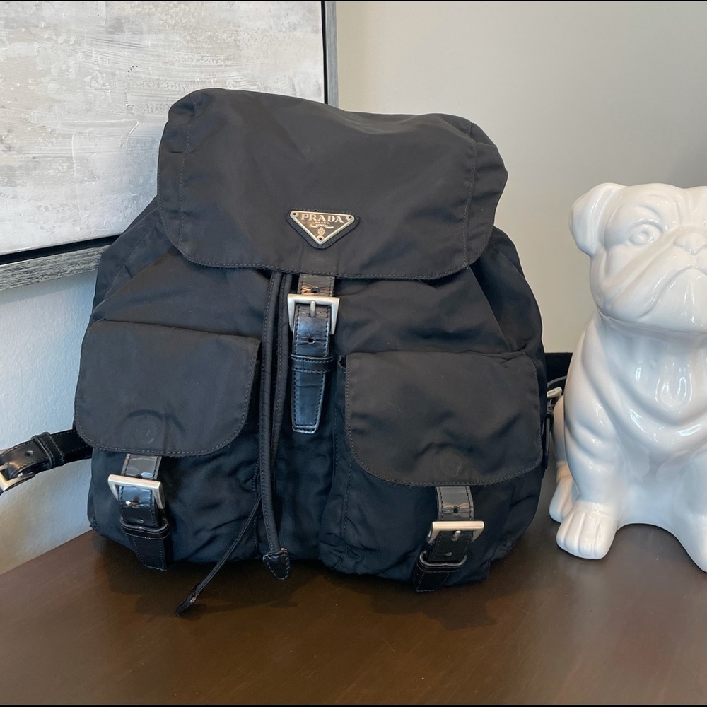 Prada Black Nylon Backpack with Silver Hardware